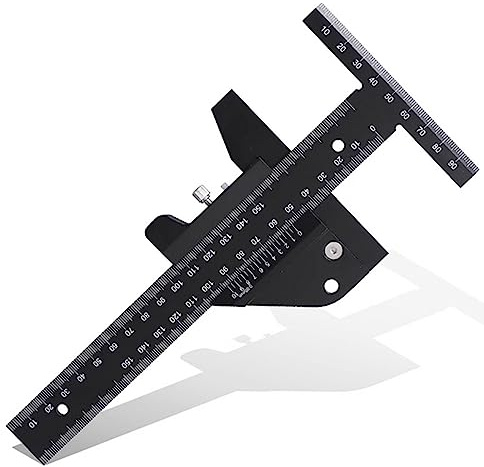 BURLOE T-Typ Anreißlineal, Speedmarker Aluminium Professionelle Anreißlineal Holzbearbeitung Loch-Lineal Gehrungswinkel Lineal Für Die Tischlerei Verwendet Werden,Schwarz