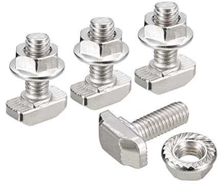 sourcing map M6X16mm T Fente Jeter-intérieur fermer et M6 Hexagone Bride Écrou Ensemble, 10 Ensembles Marteau Tête T-boulon T Forme Goujon Coulissant Vis pour 30 séries Aluminium Profil