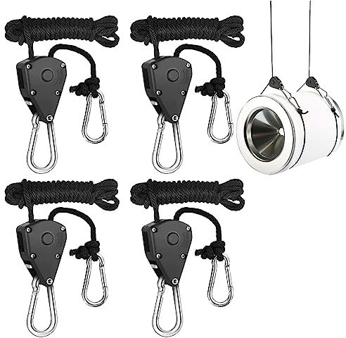 Trinquete de Cuerda de 4 Piezas con Gancho, Colgador de trinquete de Cuerda, trinquete de Cuerda Ajustable para lámpara de Planta, para Colgar Tienda de campaña, lámpara de Planta (Negro)