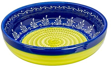 Kaladia - Reibeschüssel/Keramikhobel - ideal zum Gewürze reiben und Servieren von Gerichten - Motiv: Blau/Grün/Weiß - Durchmesser: 27 cm - handgemacht & handbemalt - Made in Spain
