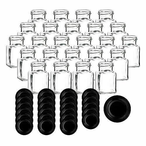 gouveo Set di 24 vasetti da 150 ml, rettangolari con coperchio a vite, colore nero, piccoli barattoli con tappo a vite – Barattoli vuoti per marmellate, conserve