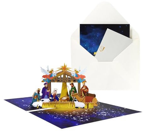 Teksome Weihnachtskrippen-Popup-Karte | -Krippen-Pop-Up-Karte | Pop-up-Weihnachtskarte mit Umschlägen | Pop-up-Grußkarten zur Geburt Jesu zu Weihnachten