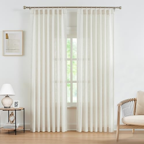WEST LAKE Natural Bailey Plissee-Vorhänge, halbtransparent, für Wohnzimmer, Leinen-Mischgewebe, strukturierte Vorhänge für Schlafzimmer, moderne Fensterbehandlung mit Schlaufen auf der Rückseite, 107