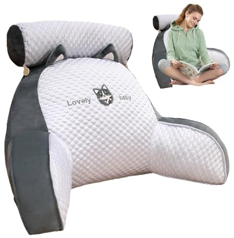 Coussin Lecture, Oreiller De Lecture De Repos Au Lit, Lecture avec Accoudoirs, Coussin Support Lombaire, Oreiller Lecture avec Cou Amovible, Coussin Dossier câlin pour s'asseoir dans Le lit, 40x60cm