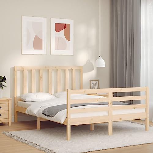 ZQQLVOO Bettgestell Familienbett Palettenbett Massivholzbett mit Kopfteil 140x200 cm