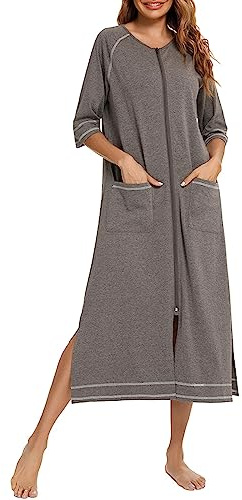 Kswlwccpp Frottee Bademantel Damen, mit Reißverschluss Lang Leicht Sauna Bademantel Bathrobe Sexy Große Größen Warm Saunamantel Morgenmantel Dünn Kuschelig Frottee Flauschig Hausmantel Saunakilt