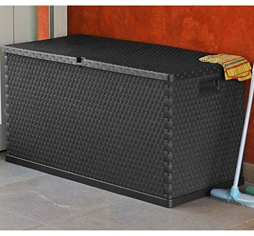Tino Tech Aufbewahrungsbox in Polypropylen (PP) mit Rattanoptik 120x56x63 cm 420 L Anthrazit Gartenboxen Balkontruhen Gartenallzwecktruhe Spielzeugbox Outdoor Allzwecktruhe Outdoor