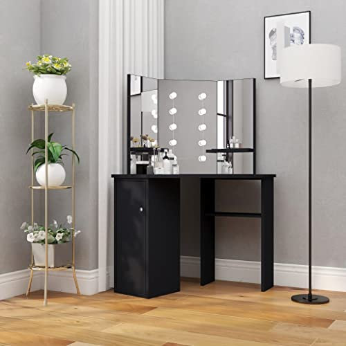 RAUGAJ Schminktisch Eckkommode Schminktisch mit LED schwarz 111x54x141,5cm Möbel