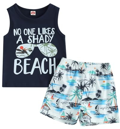 Newborn Baby Boys Clothes Beach Toddler Hawaiian Short Sleeve 12 18 Months T-Shirts Drawstring Summer Short Pants (T-Black, 2-3 Years)