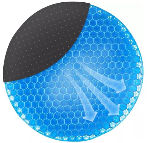 GEEZY Round Honeycomb Gel Seat Cushion 40cm - Black Non Slip Cover, Orthopaedic Waffle Design, Coccyx Groove, Cooling Support - Gel Support Cushion for Chair, Car, Travel or Office Sitting Comfort
