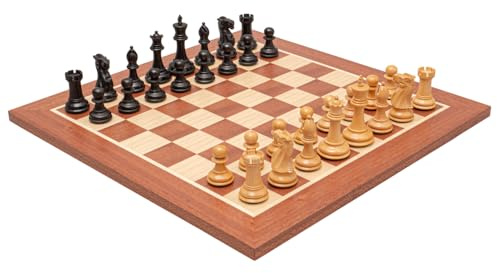 The Warwick Black Ebonised Boxwood Chess Set with 16 Inch Spanish Mahogony and Birch Board