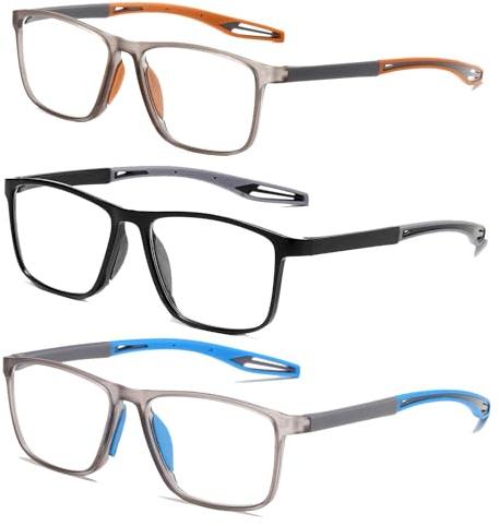CAMKIDS Lesebrille Herren 3 Pack TR90 Sportstil Bequem und leicht Anti-Blaulicht Lesehilfen für Herren+2.0