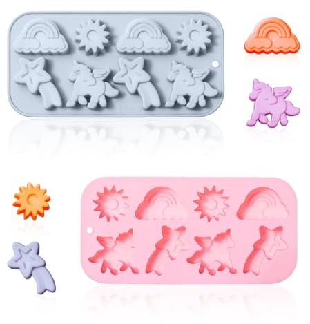 Silikon-Kuchenformen mit Flügeleinhorn, 8 Mulden, 3D-Regenbogen-Einhorn, Sonne, Meteorform, Backen, Dekorieren, Werkzeuge für Schokolade, Süßigkeiten, Cupcakes, Mousse, Dessert, gummiartig,