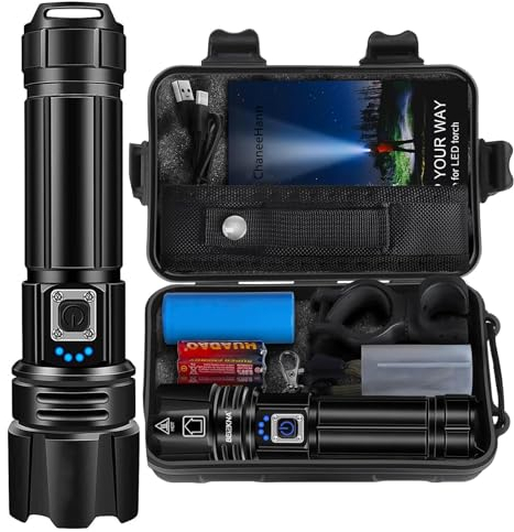 Torcia LED 3000 Lumens,Torcia LED Potente Professionale Ricaricabile,Zoomabile Torcia Elettrica Impermeabile IPX4 con 5 Modalità di Illuminazione per Campeggio/Escursionismo/Emergenza