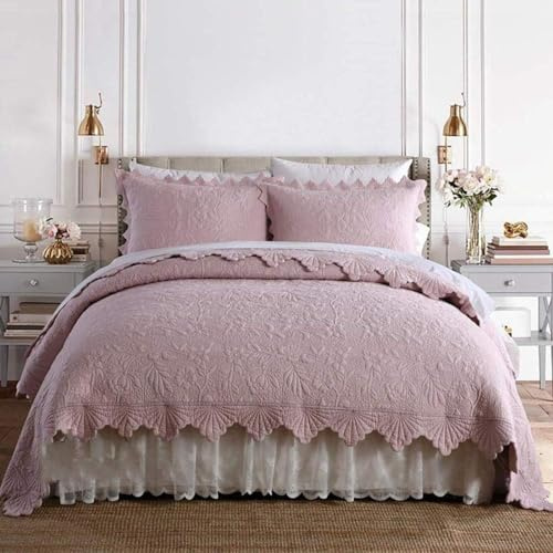 Colchas Acolchadas Funda De Cama 2 Persona Cama Cubierta 210x240cm , 230x250cm , 240x260cm Blanco/Rosa Matelasse Lujo Algodón Luz Verano Coverlet, Reversible Cama Coverlet Cubrecamas Y Colchas De Lujo