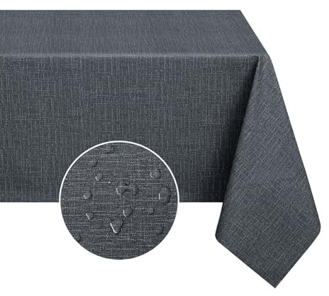 Romanstile PVC vinyl Table Cloth wipe clean,plastic table cloths waterproof,Oilcloth Tablecloths rectangular,Christmas Birthday Party Outdoor Wedding Garden Summer Spring,140x200cm,dark Grey