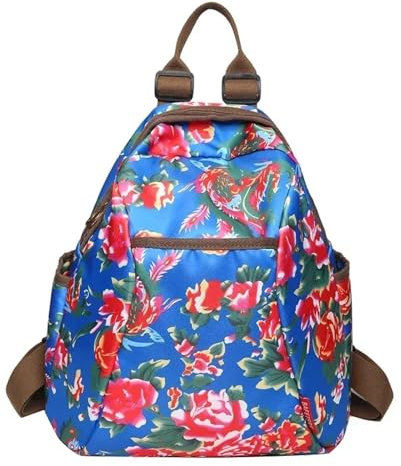 YUEZHAN Rucksäcke Daypacks Große Blume Damen Rucksack Retro Trend Rot Blume Grün Blatt Kontrast Farbe Mode Rucksack Blau
