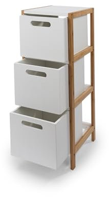 BESCH Estantería de Almacenaje 3 Cajoneras de Bambú y MDF 72x28x24.5cm - Mueble Armario de Bambú de Estante y Cajones Separable para Cocina, Baño y Dormitorio