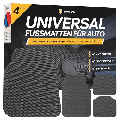 Prime EVA ® Fussmatten Auto Universal - Fußmatten Auto, Zuschneidbare Auto Fußmatten, Hochwertigere Automatten als Gummimatten Auto, Gummi Fussmatten Auto, Gummifußmatten Auto, Auto Teppiche, Grau