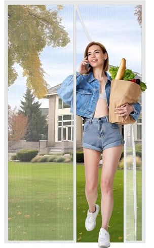 Puerta con pantalla magnética 50x150cm Blanco Cinta adhesiva plegable con malla antimoscas para ventana interior