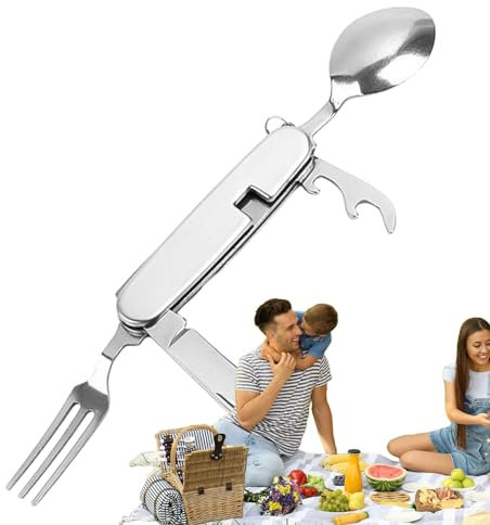 Ustensiles de camping amovibles, ensemble d'ustensiles de camping - Ensemble de couverts de randonnée 4 en 1 | Couverts multi-outils, ensemble d'ustensiles de camping, sac à dos, couverts en acier