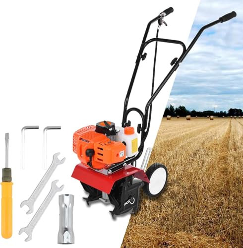 Cultivator Cordless Garden Tiller 2 Stroke 9000RPM Petrol Rotavator 20cm Working Depth 30cm Tilling Width Digging 3HP/1.65kW Garden Tiller Orange