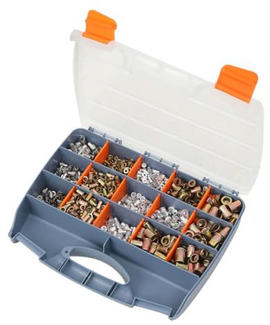 NICCOO 1200-tlg Nietmuttern Kit, M3 M4 M5 M6 M8 M10 M12 Nietmutter Sortiment Box, Blindnietmuttern Satz Einnietmuttern Kit Gewindenieten Nietmuttern Satz