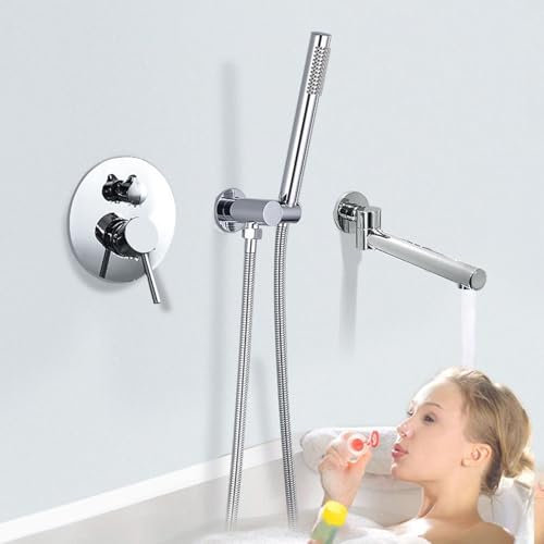 Generisch Badewanne Armatur Unterputz Badewannenarmatur mit Handbrause Chrom Einhebelmischer Wasserhahn Dusche Badewanne 360° Drehbarer Auslauf Badewannen Mischbatterie Messing