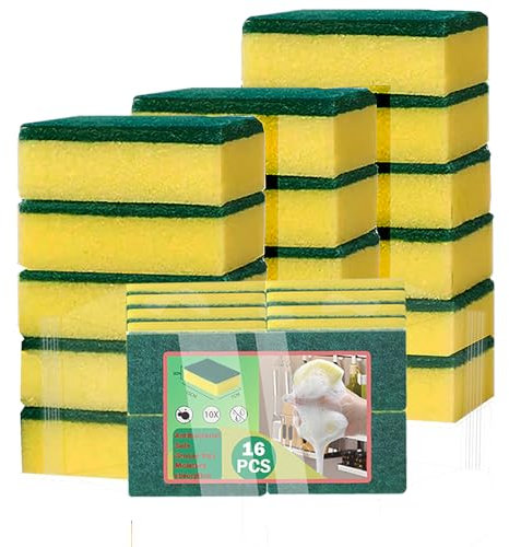 Sponges Kitchen 16 Count, Heavy Duty Scrub Sponges for Cleaning, Effortlessly Clean Your Stovetop, Sinks, Stoves, Appliances