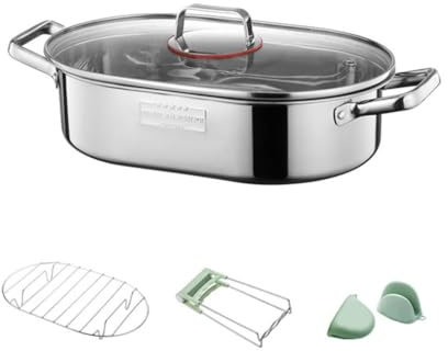 XAGMODSHN Pentola ovale multifunzione per pesce al vapore, pentola per pesce in acciaio inox, pentola per cuocere a vapore pesce, zuppa bollente