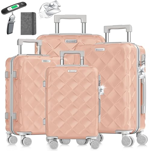 KESSER® Reisekoffer Set 4-teilig | Kofferset ABS Hartschalenkoffer mit Zahlenschloss, Kofferwaage & Reisebrieftasche 360° Rollen | Handgepäck & große Koffer für Business & Reise Trolley Nude Grey
