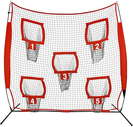Quarterback Netz, Rugby Trainingsnetz mit 5 Zieltaschen, Jede untere Rohrlänge 1,1 m, für Außen und Innenbereiche, 7x7in (Rot)