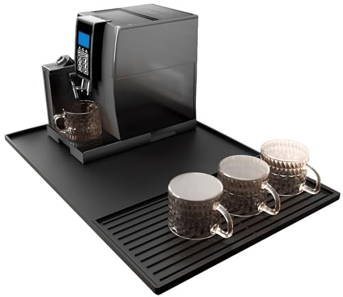 SOQKEEN Tapis Machine a Café, 60 x 40 cm Grand Tapis Cafetiere en Silicone avec Tapis Egouttoir Vaisselle Silicone détachable 40 x 19 cm, Accessoires de Bar à café, Noir