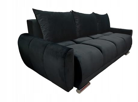 Easy4You Premium 3 Sitzer Roast Schlafsofa 234 cm Schwarz Matt Velvet 99 – Modernes Samtsofa mit Schlaffunktion, 150x200 cm Liegefläche, geräumiger Bettkasten, Federkernpolsterung, DL-Mechanismus