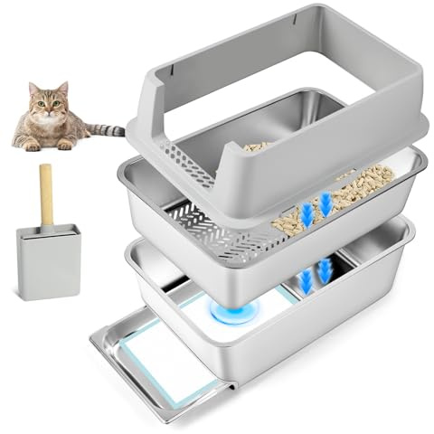 Bartuke kattsandlåda i rostfritt stål med lock, XXXL sluten kattlåda i metall med skräp och fotpedal, luktkontroll, enkel rengöring för stora/flera katter