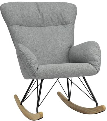 DARDVORLAG Schaukelstuhl mit weichem Leinenstoff– Grau Relaxstuhl im Skandi-Stil, gepolstert & ergonomisch, ideal fürs Wohnzimmer, Schlafzimmer