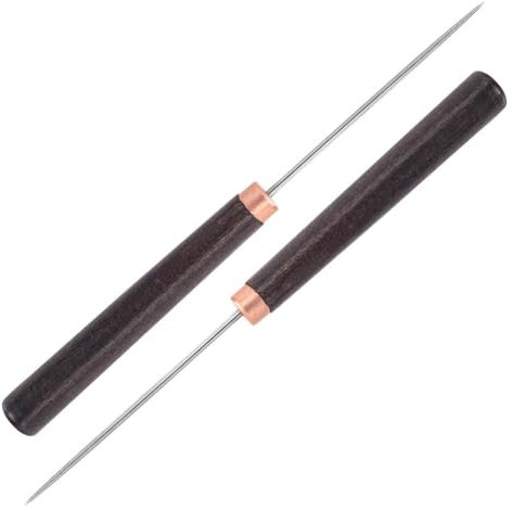 Cpolebev 2 Pezzi Strumento per Punteruolo con Manico In Legno, Strumento per Punzonatura Punteruolo In Pelle, Punteruolo Sottile, Strumento per Riparazione per Lavori Artigianali In Pelle