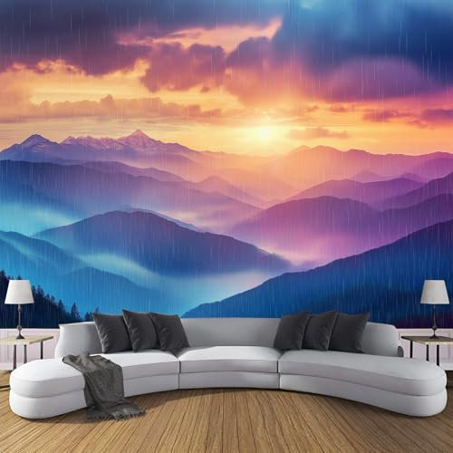 JSCWDET Papel Tapiz Fotográfico 350 × 256 Cm（Anchura × Altura,Paisaje Natural De Montaña Papel Tapiz Decorativo, Tela De Seda Decoración De Pared Sala Cuarto Cielo De Lluvia Gradual