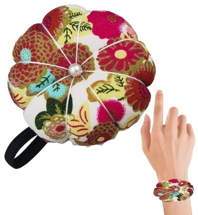 Wrist Pin Cushion - Adjustable Sewing Bracelet | Comfort Comfortable Wearable Needle Holder, Reusable Arm Band Cushion, Pumpkin Pin Wrist Cushion with Stitching
