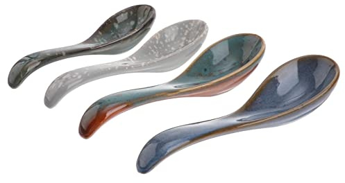 VINTORKY 4 pièces Cuillères Céramique Japonaise de Multifonctionnelles pour Soupe Riz et Salades Couleurs