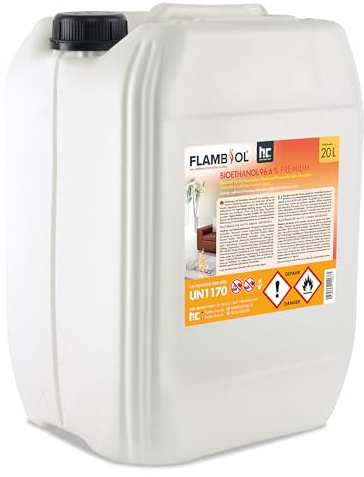 Bioéthanol 96,6% FLAMBIOL 1 x 20 L- Combustible Liquide Dénaturé pour Cheminée et Foyer à l'éthanol - Usage Intérieur - Combustion Propre et Quasi Inodore