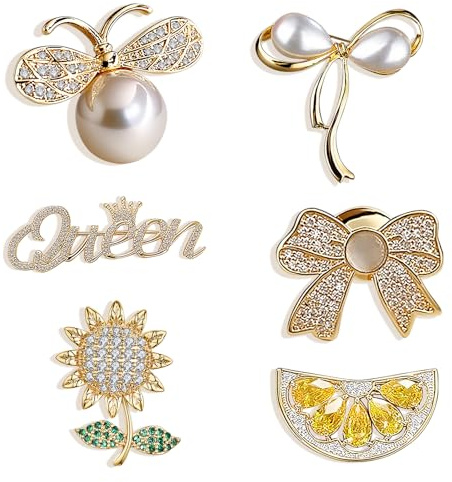 6 Stück Brosche Damen, Broschen & Anstecknadeln für Damen, Brosche Ausschnitt Verkleinern, Anti-Exposure Fixed Brooches Pins, für Kleidung, Röcke, Hemden und Strickjacken