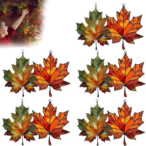 10 Stücks Herbstblätter Ahornblatt-Ornament, Acryl Herbstdeko zum Aufhängen, Herbst Deko Fenster Hängend,Ahornblätter Anhänger Garten Feiertags-Ornamente,Herbst Dekoration (10pcs)