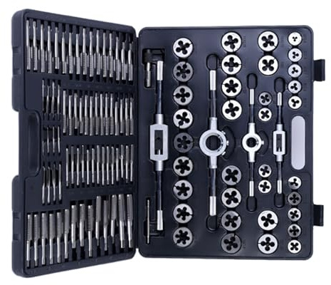 RLCJBMSUG Juego de machos y terrajas Profesionales de Acero para cojinetes, Herramienta Esencial de 110 Piezas para Cortar roscas precisas en Metal, con Estuche (Negro)