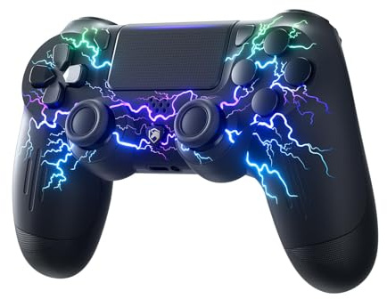 ECHTPower Manette Sans Fil pour PS4, 2025 Update Wireless Pro Controller pour PS4/Slim/Pro avec Lumière LED, Batterie Rechargeable 1000mAh, Prise Audio 3,5 mm, 6 Axes et Dual Vibration (Noir)