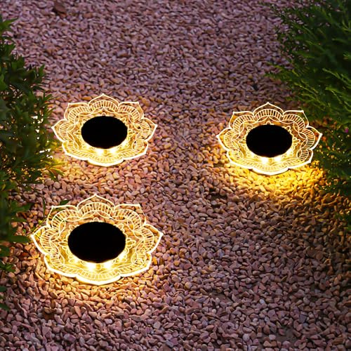 Roaming Acrylic Petal Bury Light 3-Pack Suitable for Gardens, Courtyards, Terraces, Corridors, Alleys, and Pedestrian Walkways (Lotus)