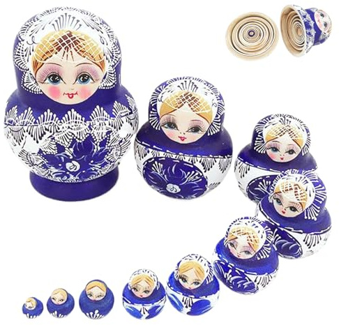 Hperu Russische Nesting-Puppen, 1 Set (10 Stück) Stapelpuppen aus Holz – traditionelle Matroschka mit Mädchenmuster für Heimdekoration