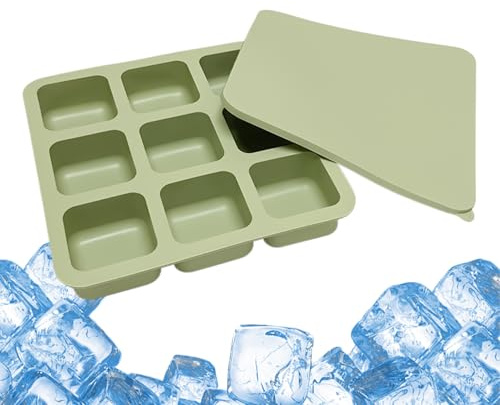 Isbitsbrickor i silikon | 9 hål återanvändbar behållare med lock | isbehållare – för cocktails whisky kök fester dricka mat bar camping choklad godis frukt