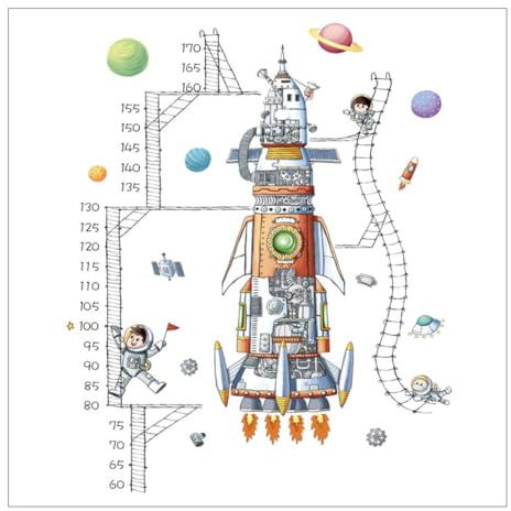 HONITANO Pegatina de Pvc de Pared Diseño de Astronauta y Nave Espacial para Medir Altura Decoración Infantil para Guardería y Dormitorio de Niños