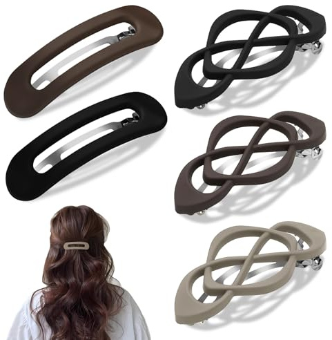 Lot de 5 barrettes plates pour cheveux épais et fins, pinces à cheveux françaises légères en plastique | Pinces antidérapantes à forte tenue | Confortables pour la conduite, l'utilisation